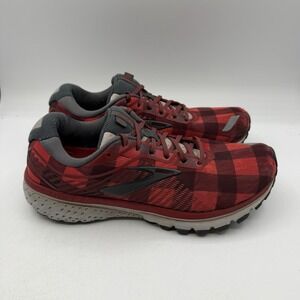 Brooks Ghost 12 Running Shoes Womens 9 B Red Buffalo Plaid Sneakers 1203051B686